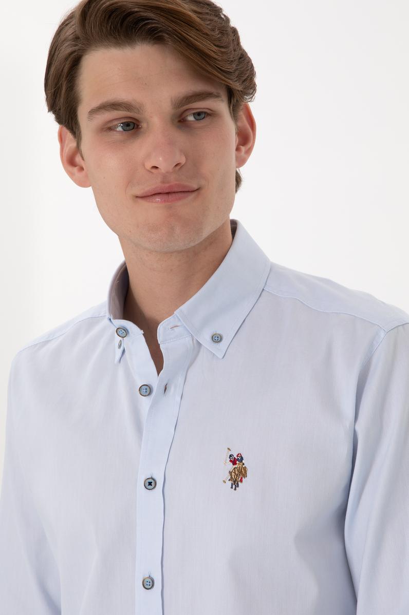 Erkek Açık Mavi Uzun Kollu Basic Gömlek