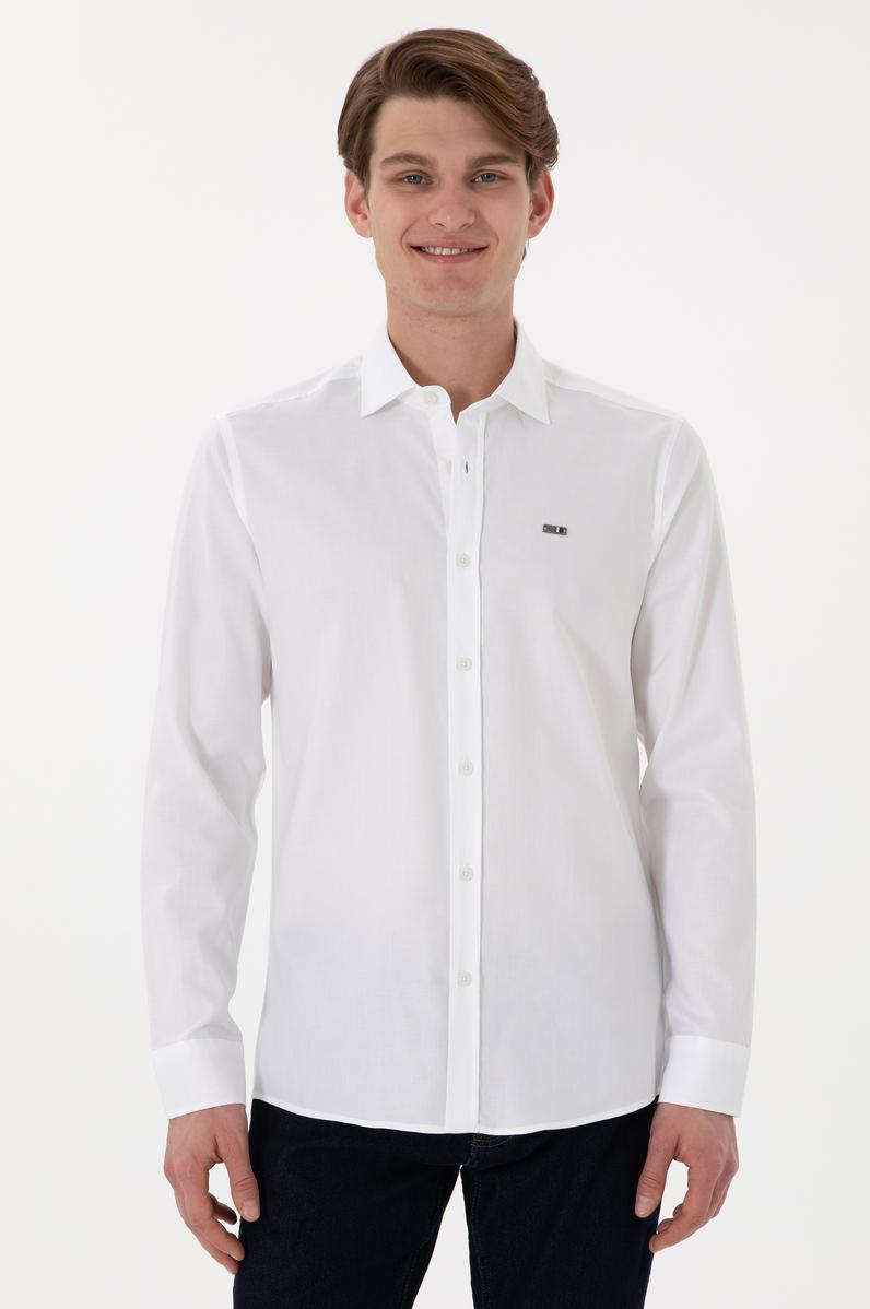 Erkek Beyaz Uzun Kollu Basic Gömlek