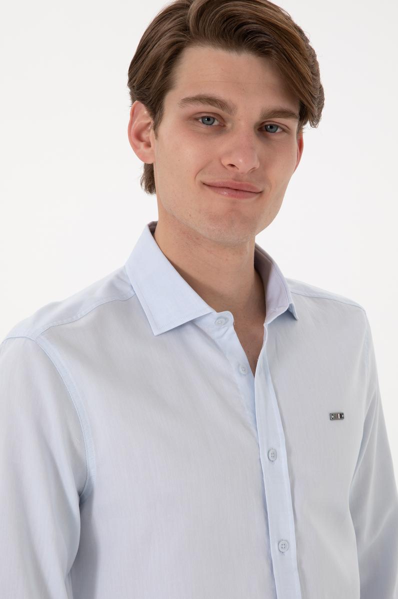 Erkek Açık Mavi Uzun Kollu Basic Gömlek