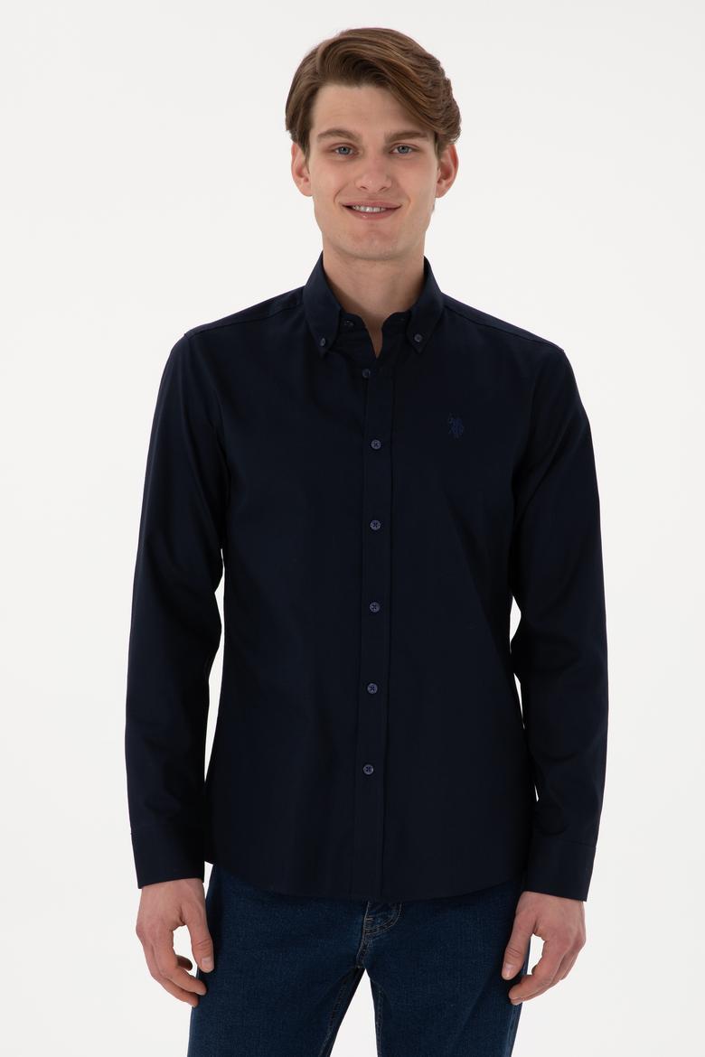 Erkek Lacivert Uzun Kollu Basic Gömlek