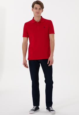 Erkek Slim Fit Polo Yaka Kırmızı Basic Tişört - 50297984114