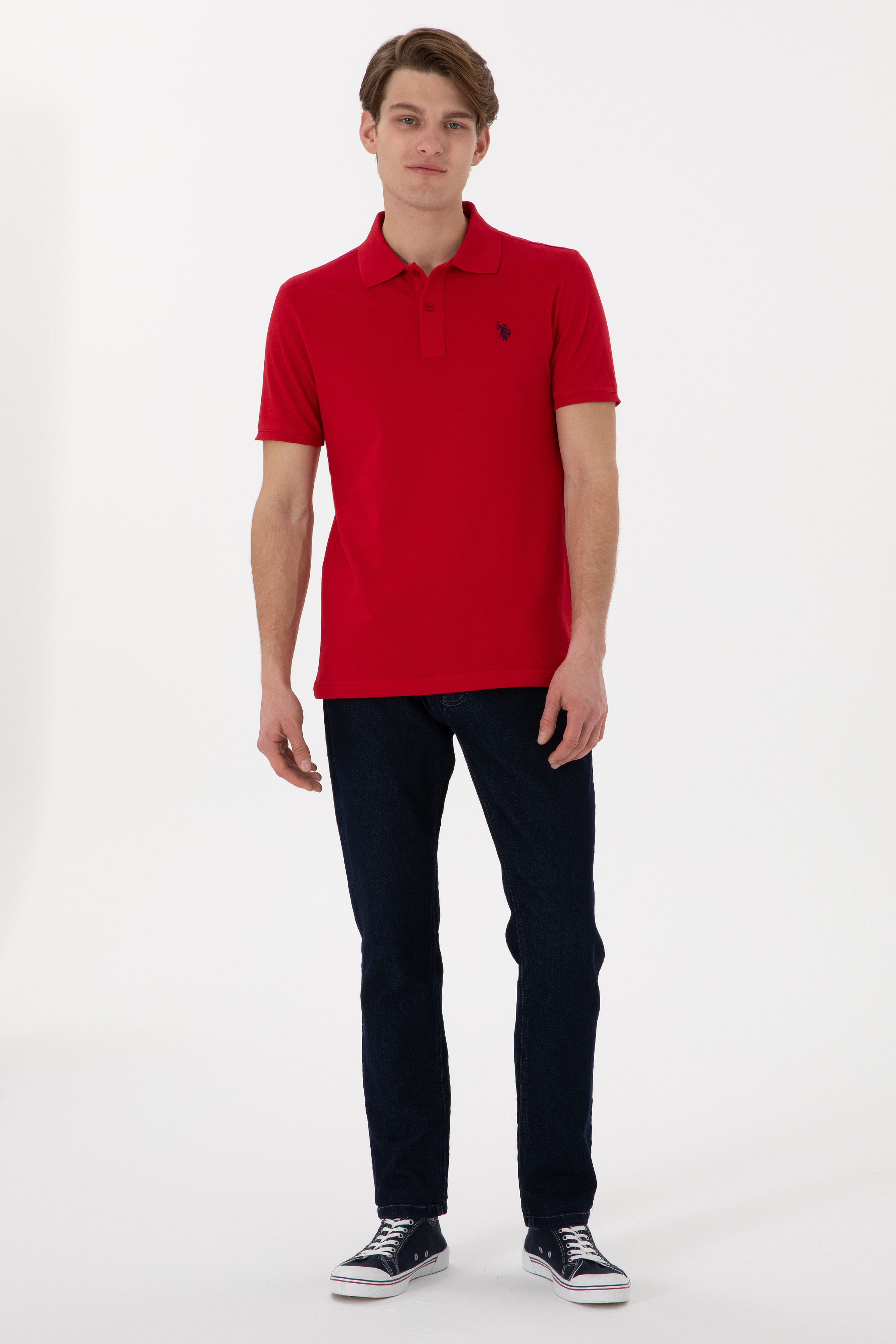 Erkek Slim Fit Polo Yaka Kırmızı Basic Tişört - Image 4