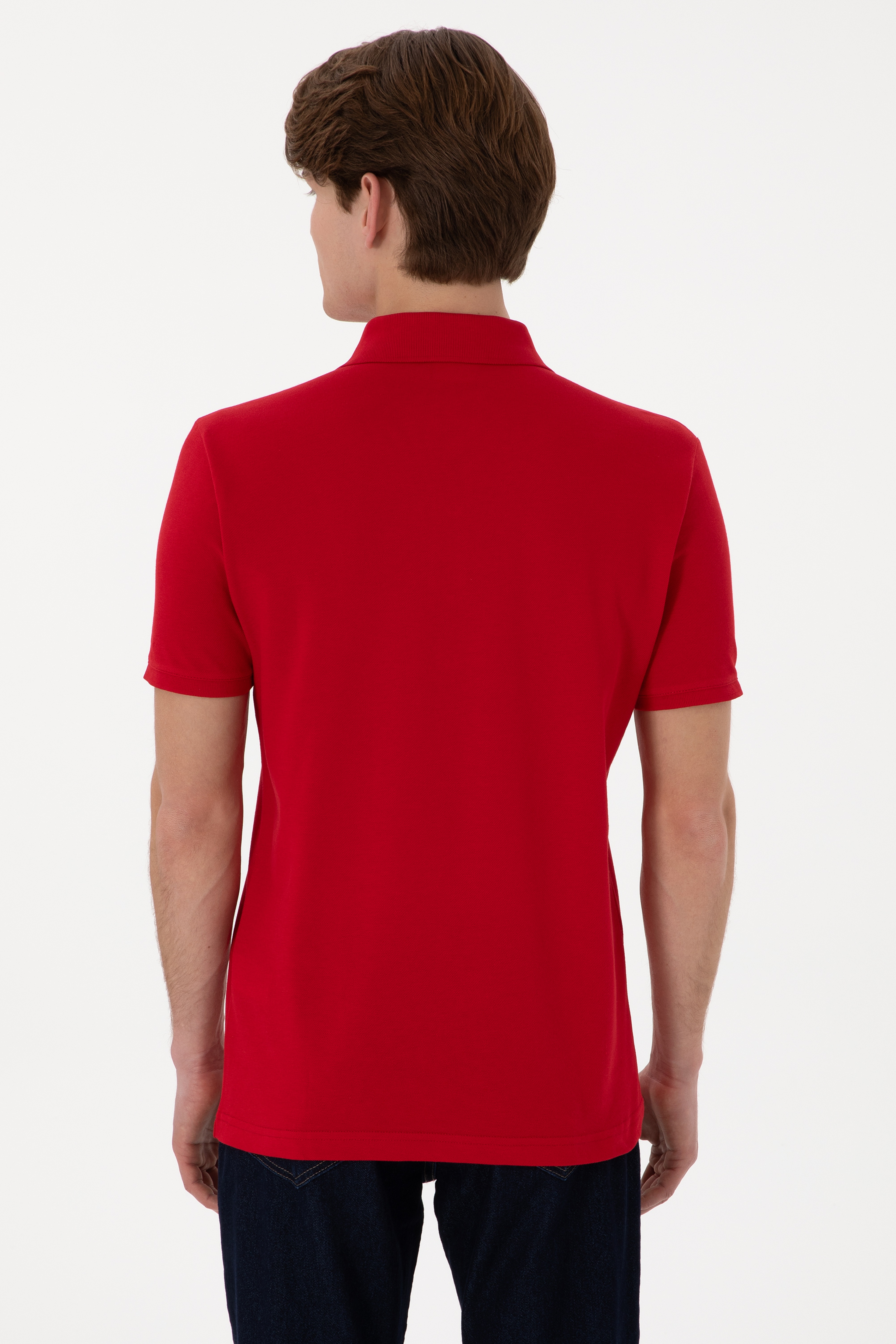 Erkek Slim Fit Polo Yaka Kırmızı Basic Tişört - Image 5