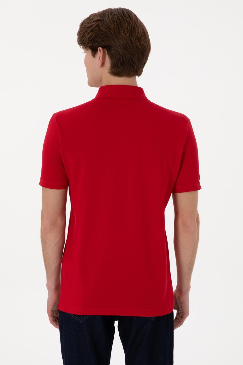 Erkek Slim Fit Polo Yaka Kırmızı Basic Tişört - 50297984114