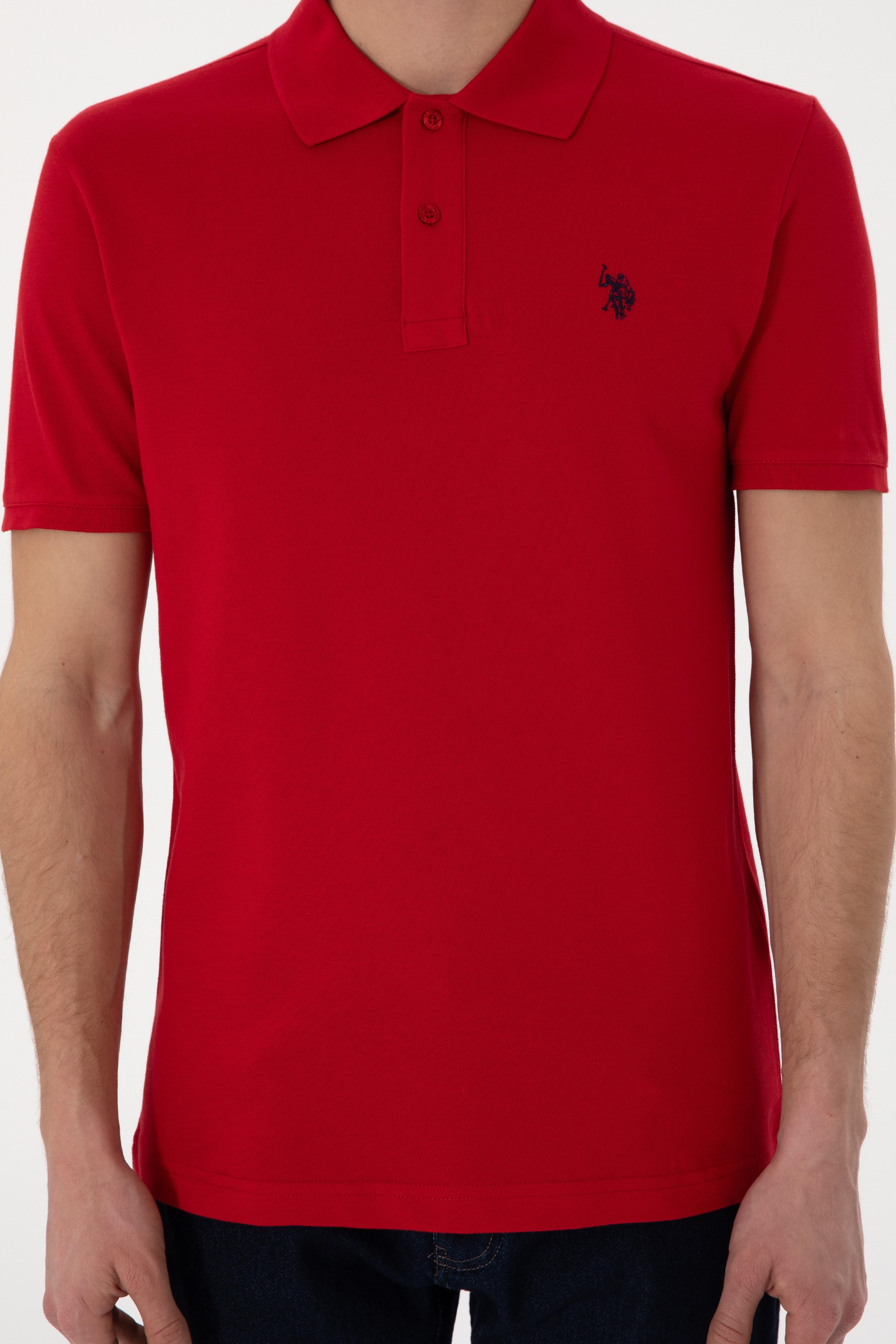 Erkek Slim Fit Polo Yaka Kırmızı Basic Tişört