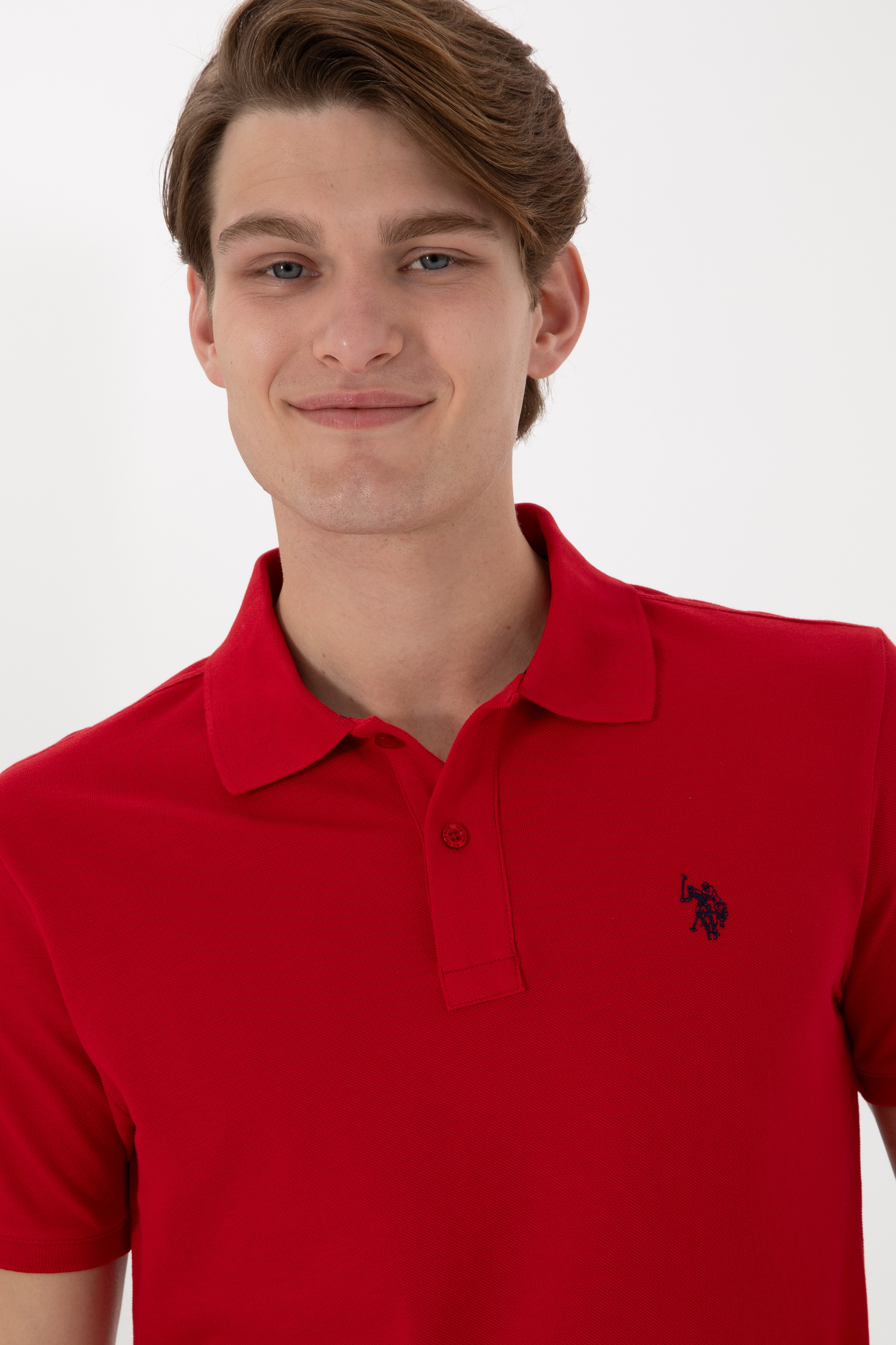 Erkek Slim Fit Polo Yaka Kırmızı Basic Tişört