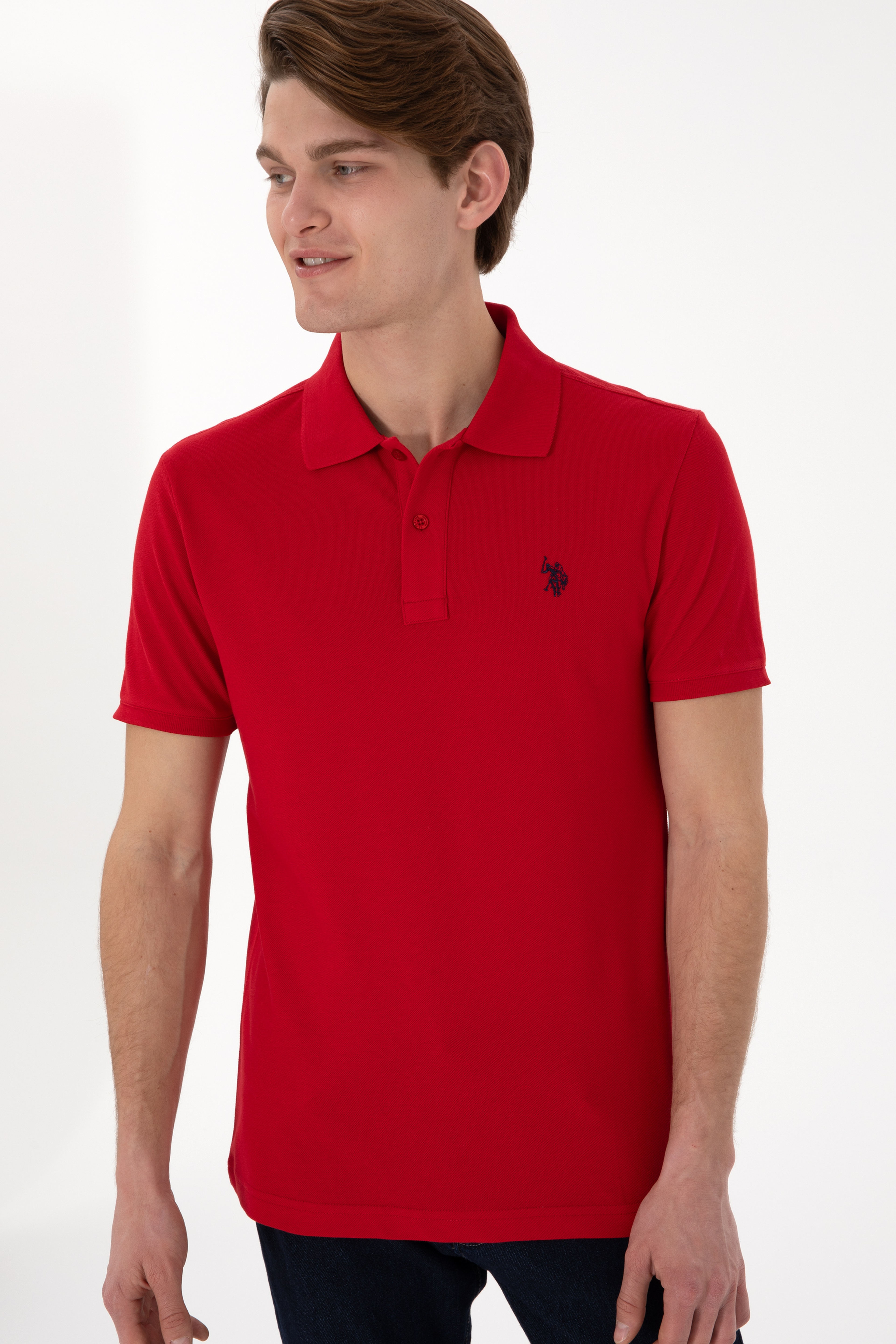 Erkek Slim Fit Polo Yaka Kırmızı Basic Tişört - Image 3