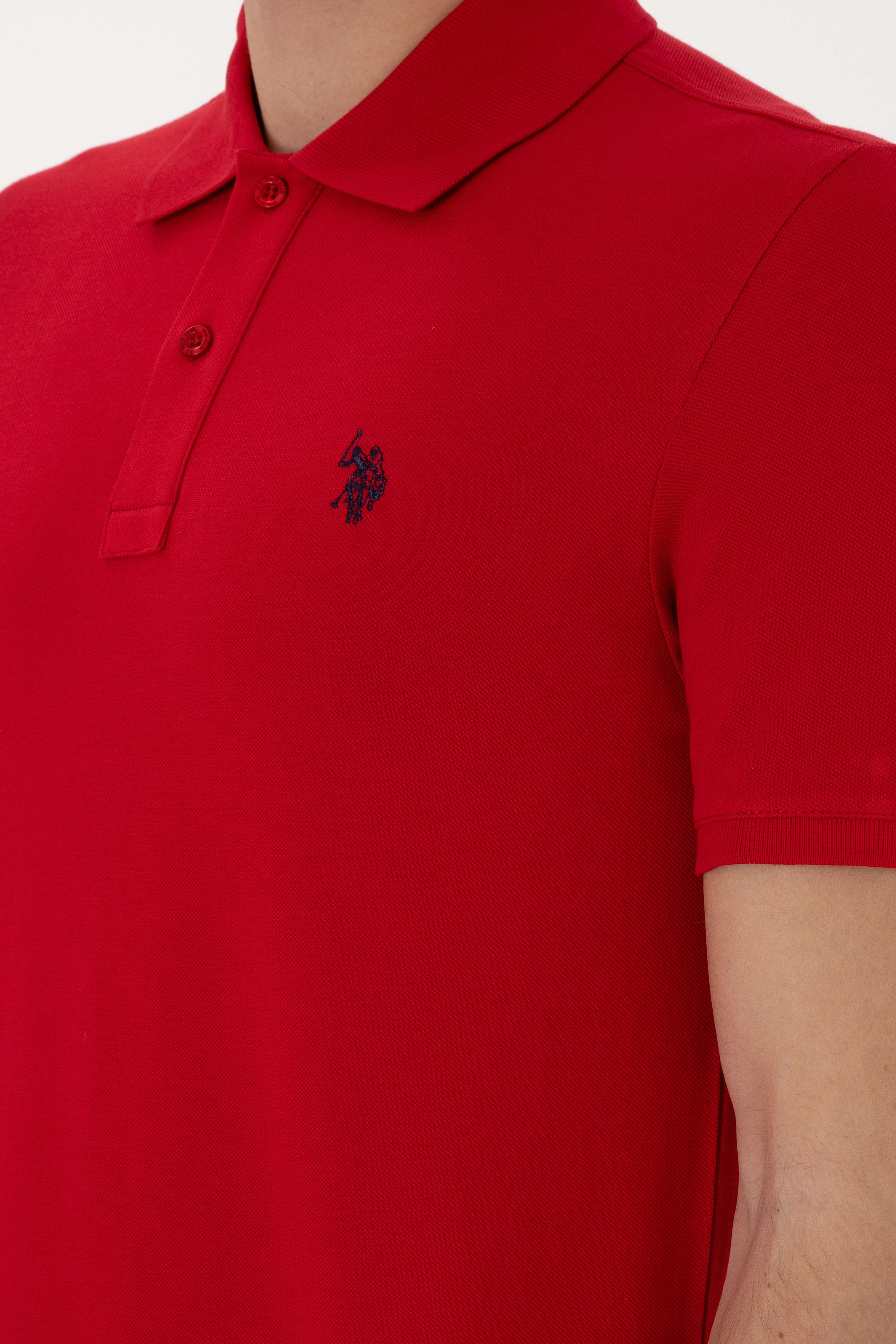 Erkek Slim Fit Polo Yaka Kırmızı Basic Tişört - Image 7