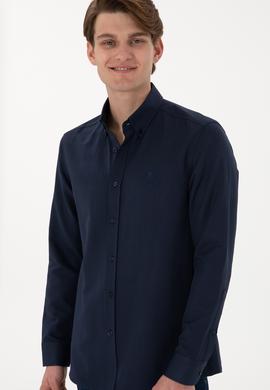 Erkek Lacivert Uzun Kollu Basic Gömlek - 50298009062