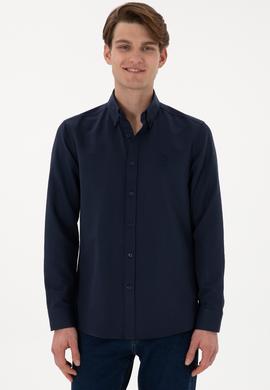 Erkek Lacivert Uzun Kollu Basic Gömlek - 50298009062