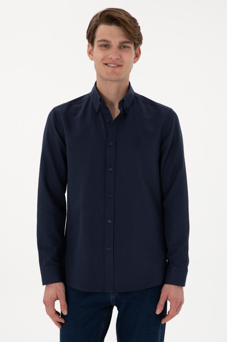 Erkek Lacivert Uzun Kollu Basic Gömlek