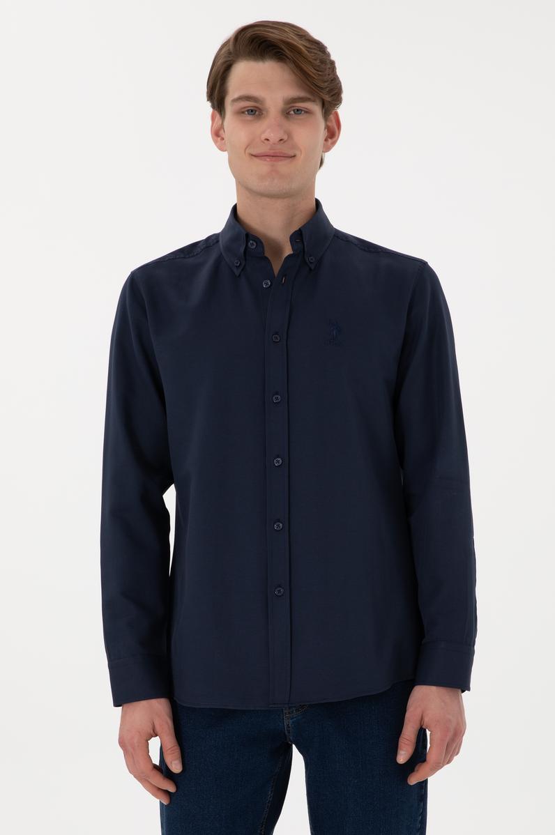 Erkek Lacivert Uzun Kollu Basic Gömlek
