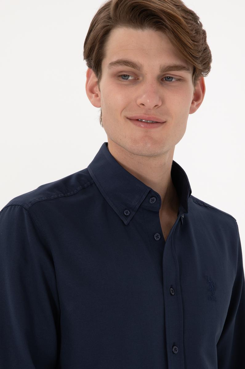 Erkek Lacivert Uzun Kollu Basic Gömlek