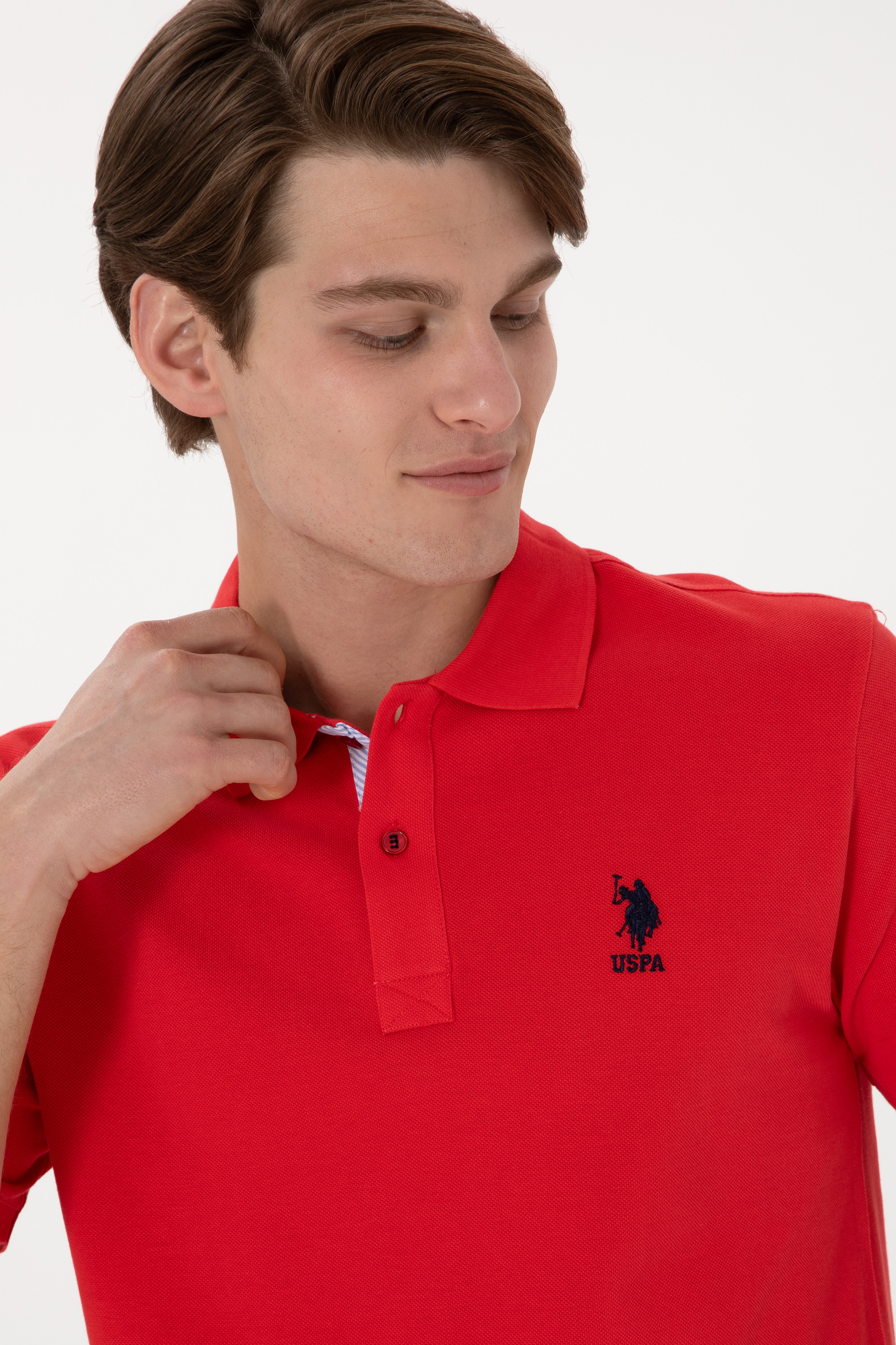 Erkek Regular Fit Polo Yaka Kırmızı Basic Tişört