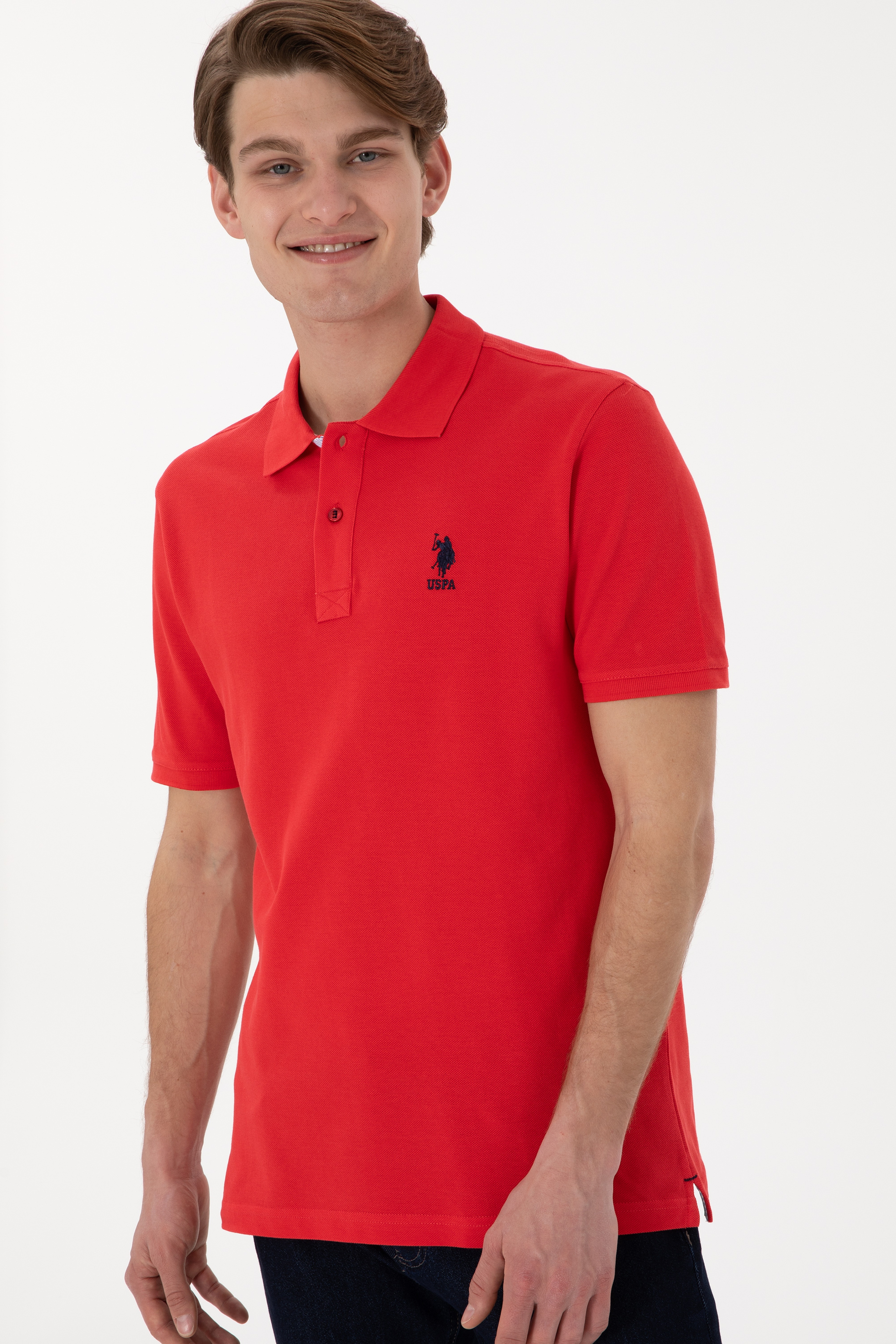 Erkek Regular Fit Polo Yaka Kırmızı Basic Tişört