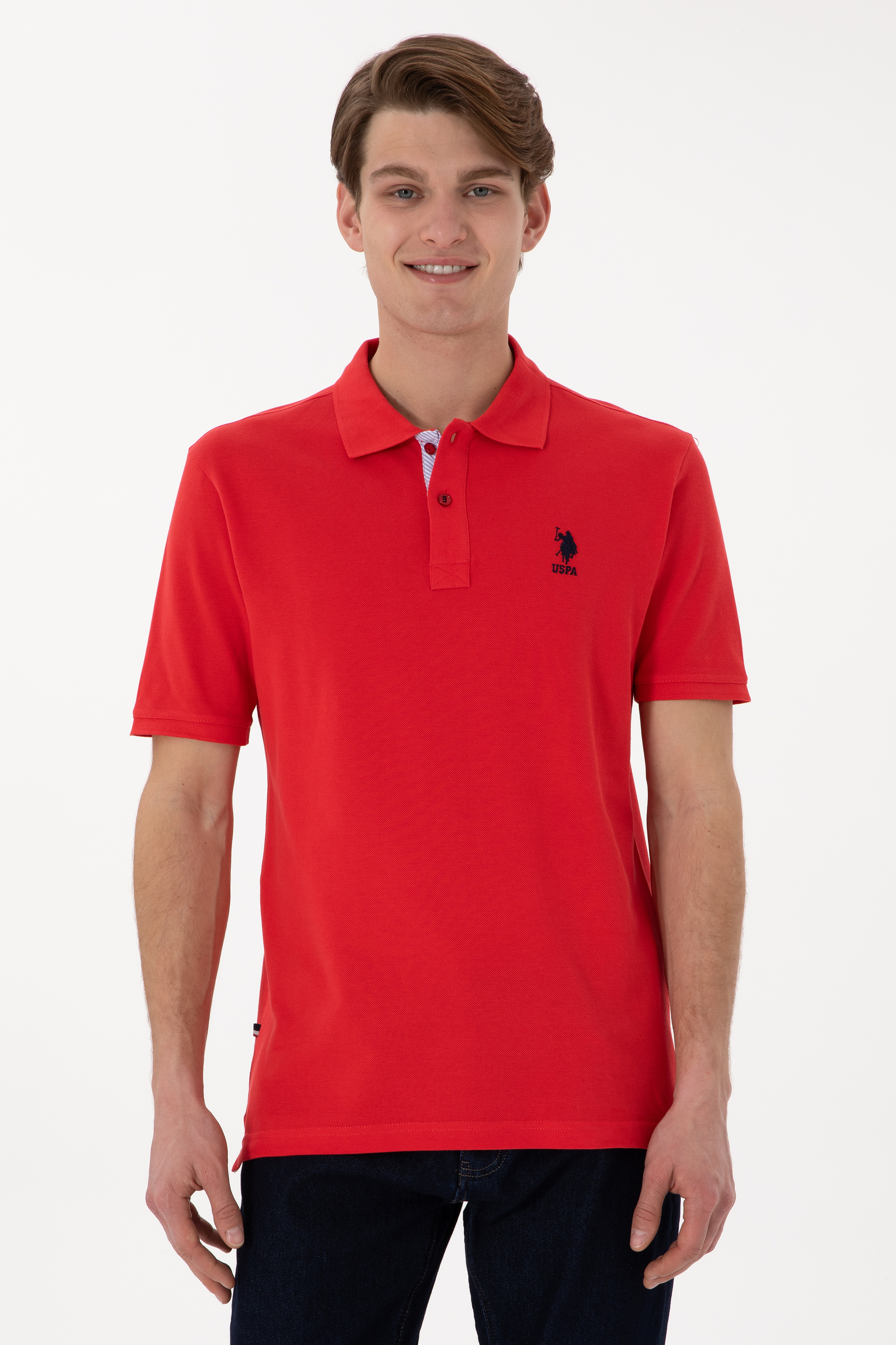 Erkek Regular Fit Polo Yaka Kırmızı Basic Tişört - Image 1