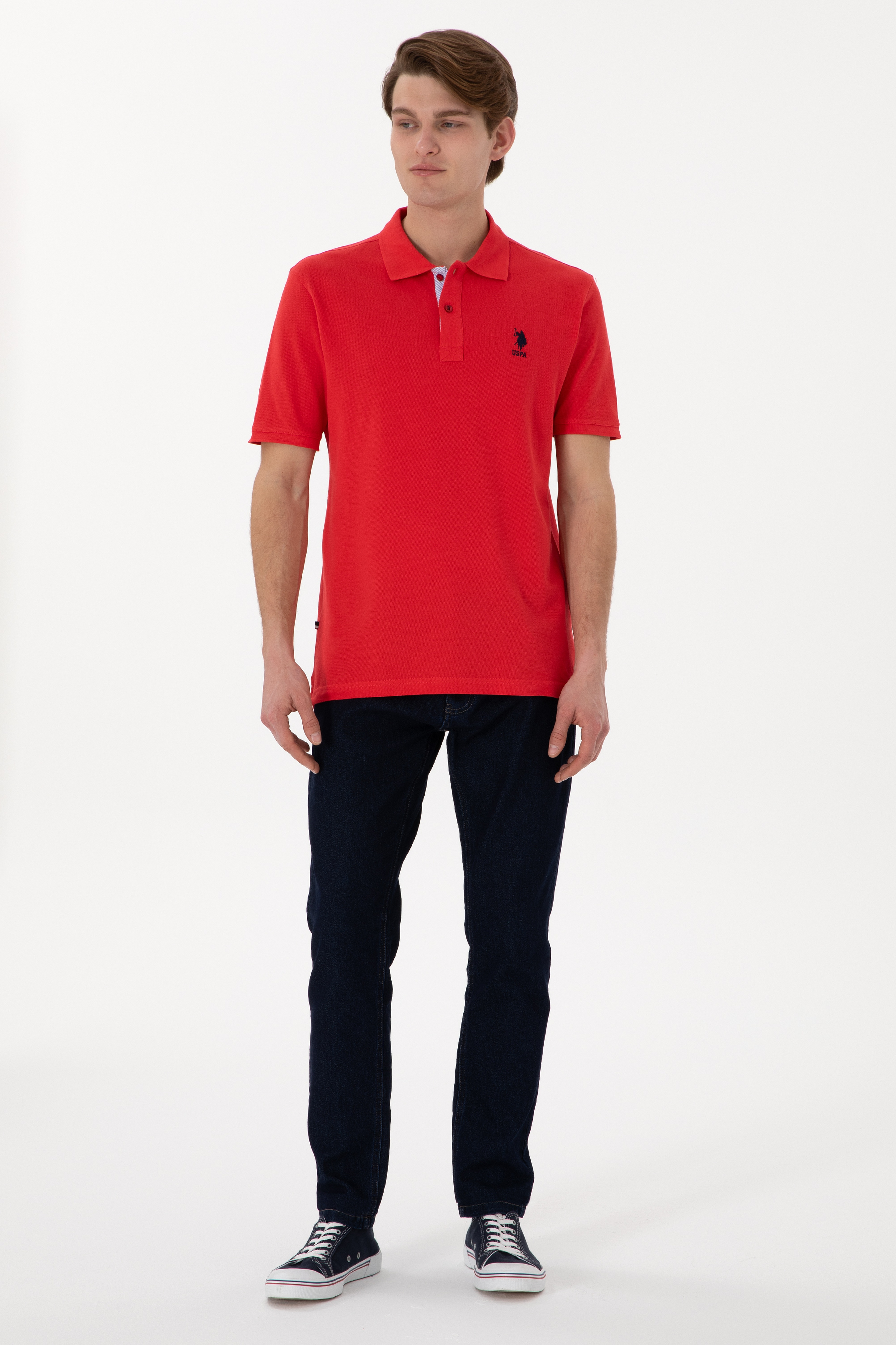 Erkek Regular Fit Polo Yaka Kırmızı Basic Tişört - Image 4