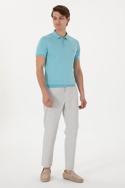 Erkek Slim Fit Açık Gri Kanvas Pantolon