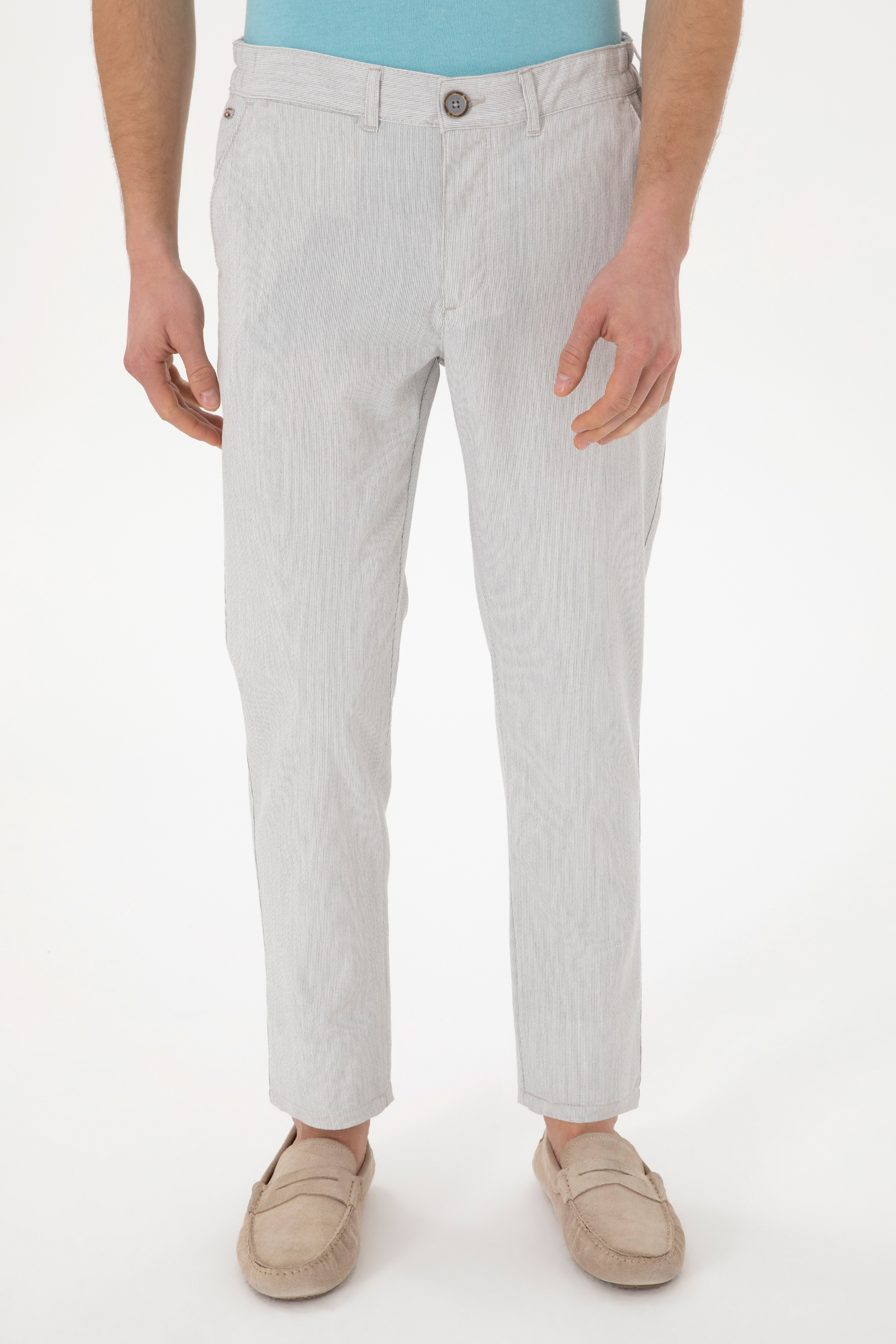 Erkek Slim Fit Açık Gri Kanvas Pantolon