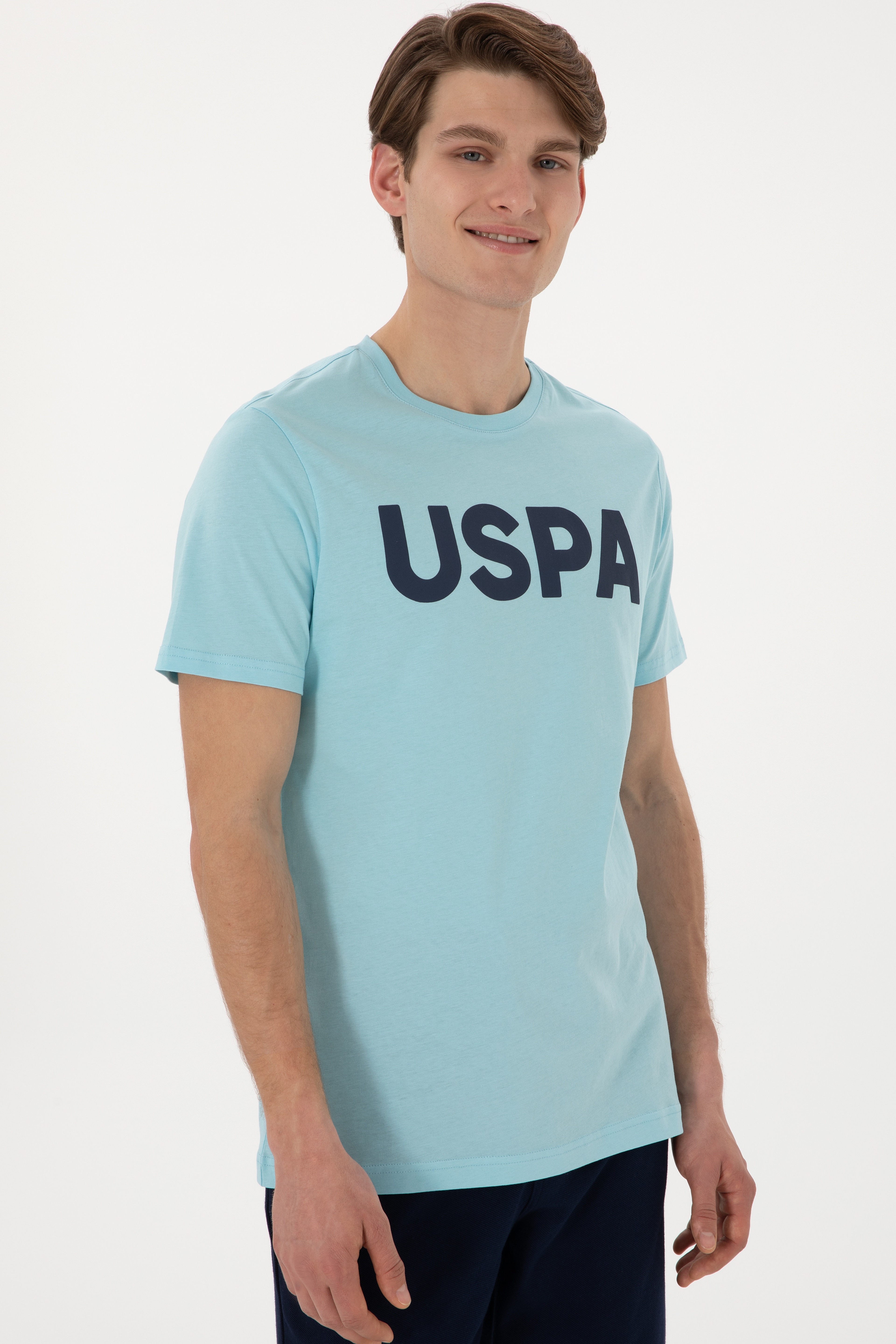 Erkek Regular Fit Bisiklet Yaka Açık Mavi Basic Tişört - Image 3