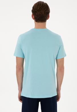 Erkek Regular Fit Bisiklet Yaka Açık Mavi Basic Tişört - 50297988096