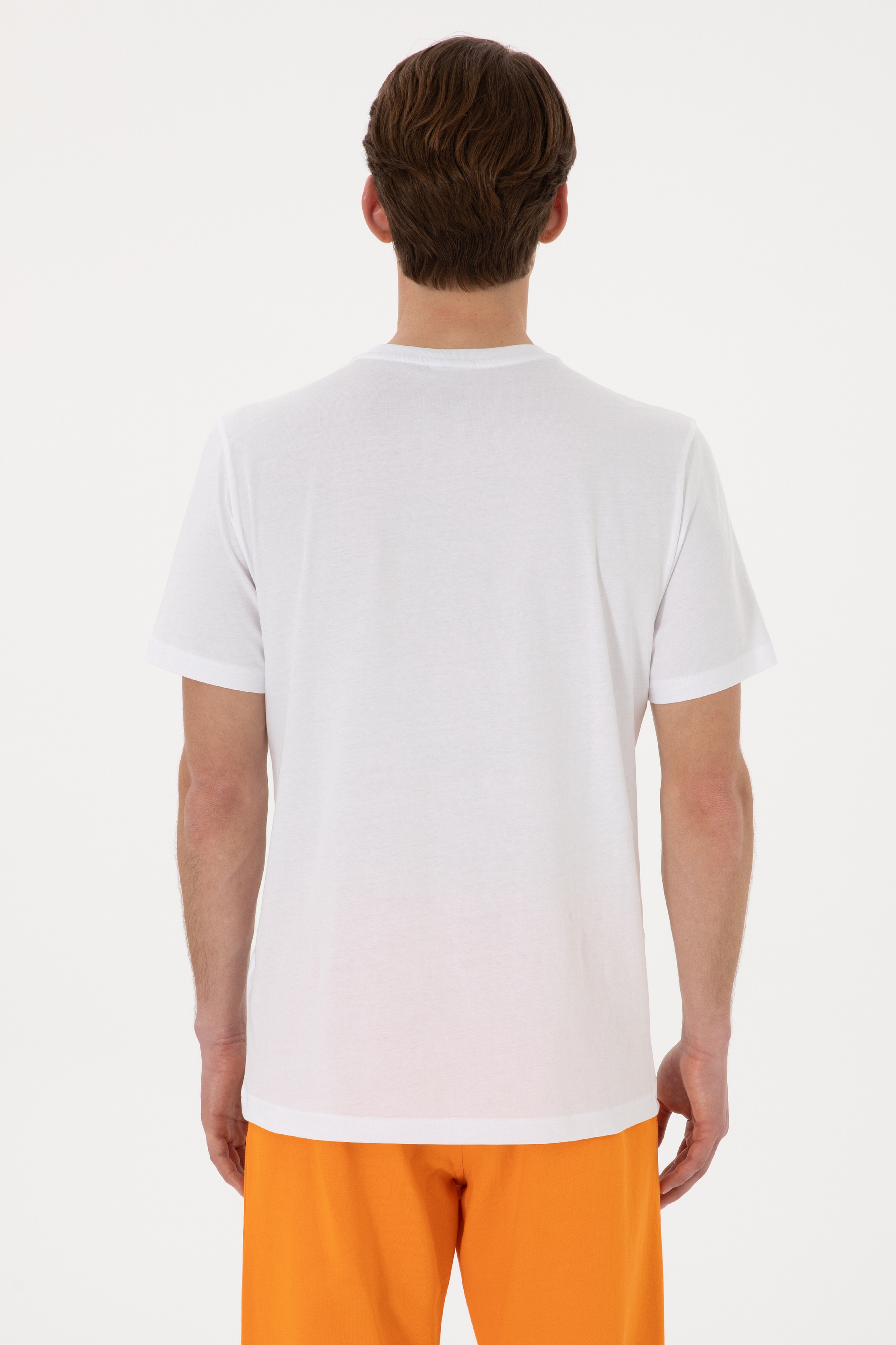 Erkek Regular Fit Bisiklet Yaka Beyaz Basic Tişört - Image 5