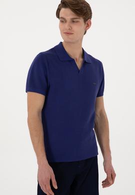 Erkek Slim Fit Polo Yaka Açık Lacivert Tişört - 50299409001