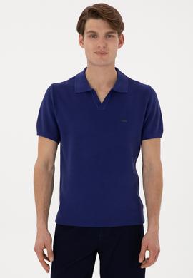Erkek Slim Fit Polo Yaka Açık Lacivert Tişört - 50299409001