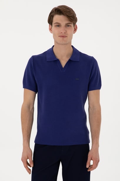Erkek Slim Fit Polo Yaka Açık Lacivert Tişört