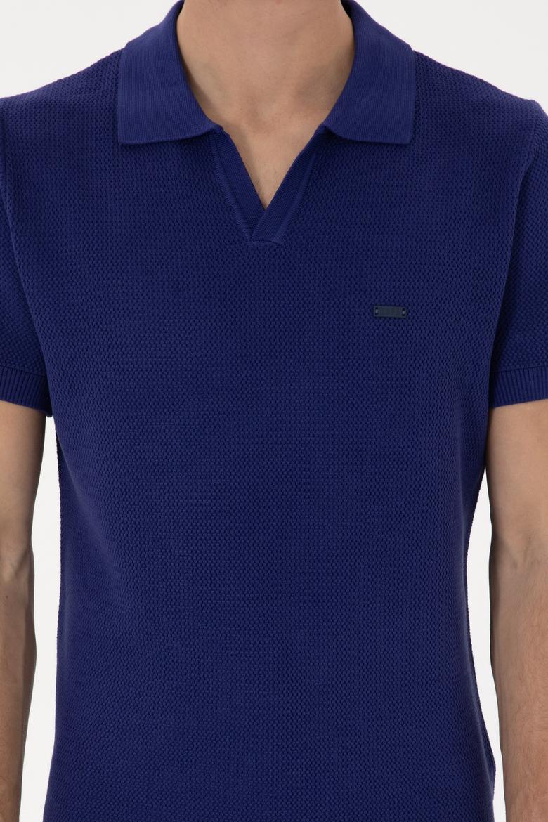 Erkek Slim Fit Polo Yaka Açık Lacivert Tişört - 50299409001