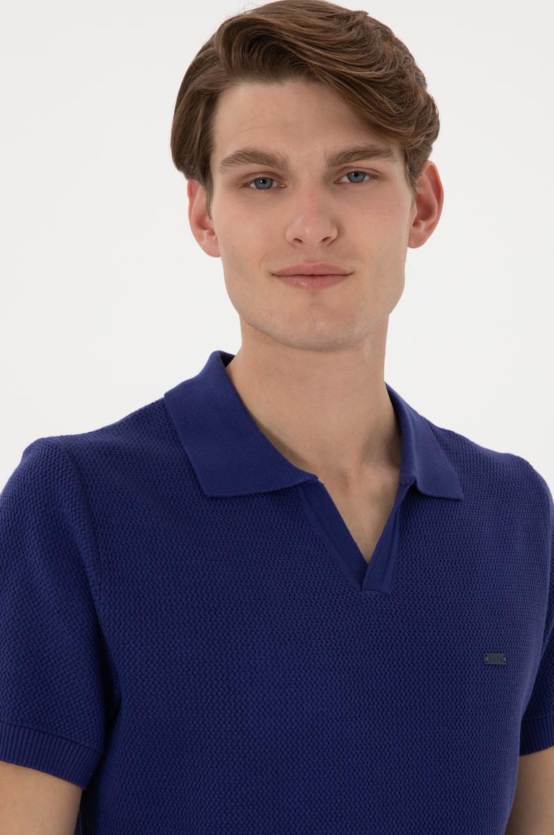 Erkek Slim Fit Polo Yaka Açık Lacivert Tişört