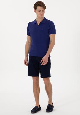 Erkek Slim Fit Polo Yaka Açık Lacivert Tişört - 50299409001