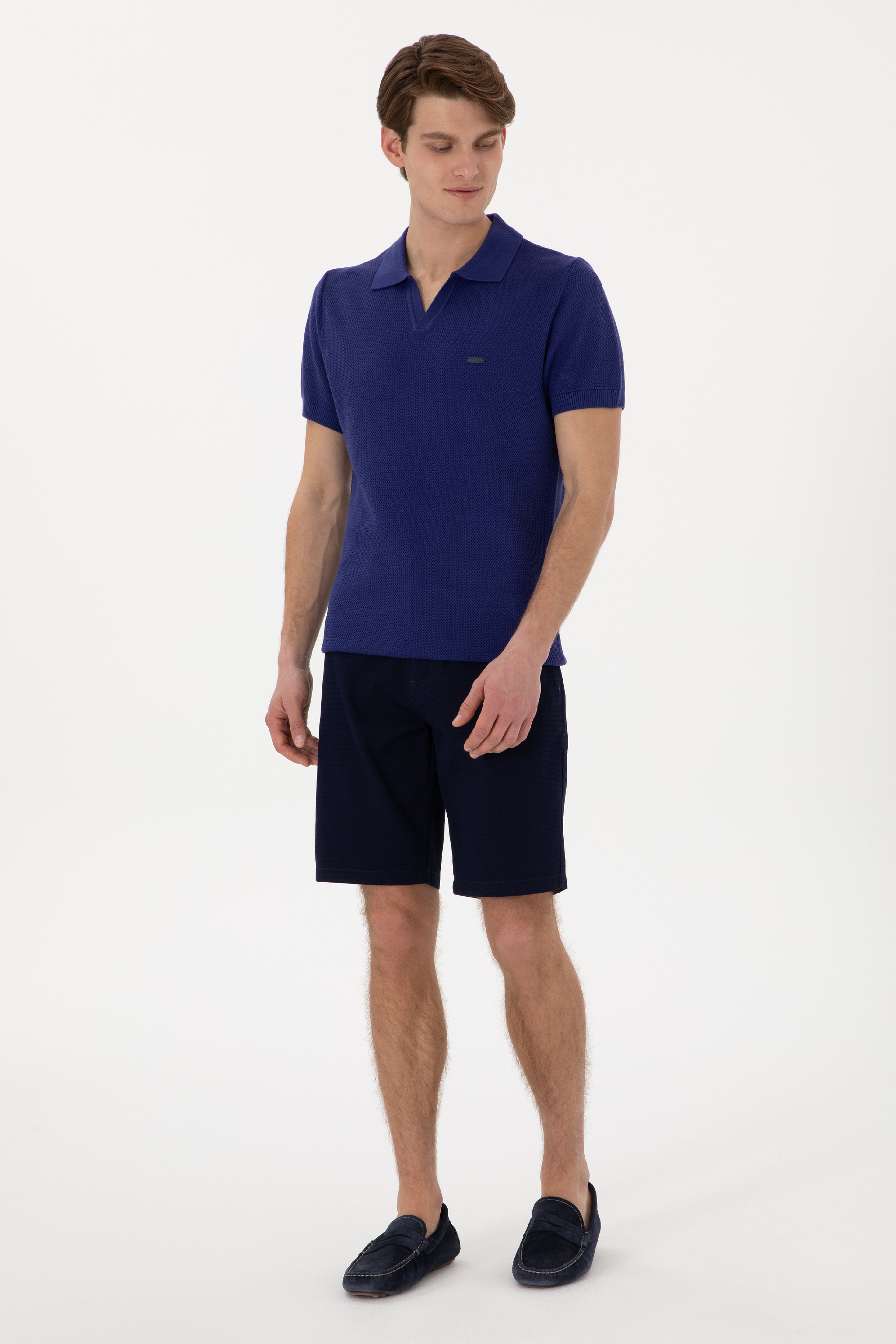 Erkek Slim Fit Polo Yaka Açık Lacivert Tişört - Image 4