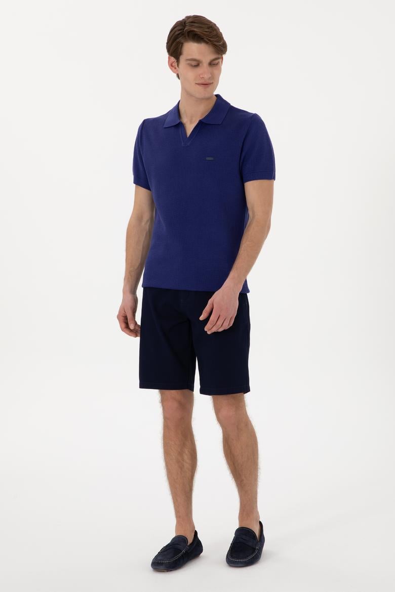 Erkek Slim Fit Polo Yaka Açık Lacivert Tişört - 50299409001