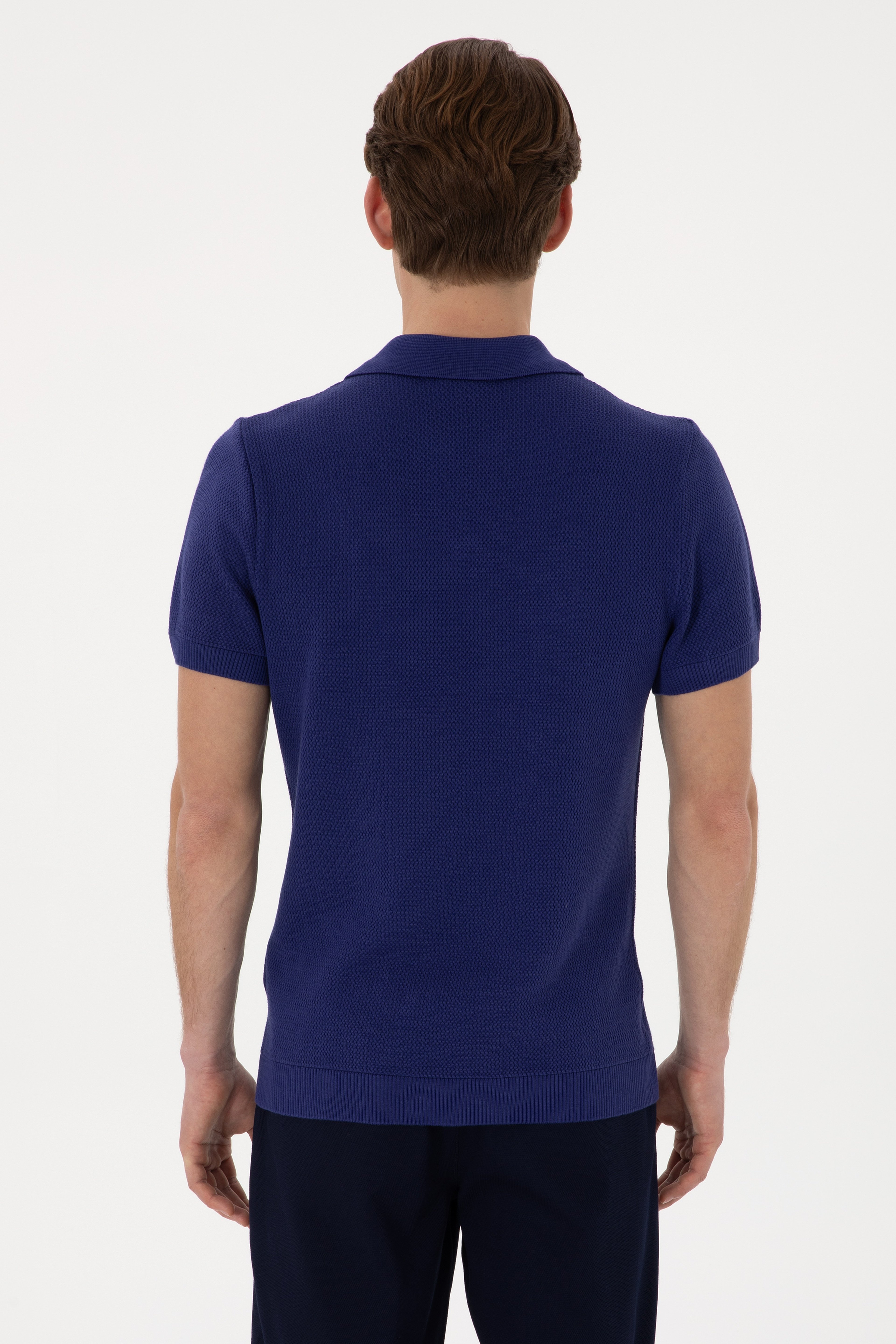 Erkek Slim Fit Polo Yaka Açık Lacivert Tişört