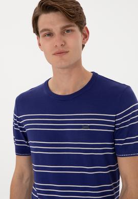 Erkek Slim Fit Bisiklet Yaka Açık Lacivert Tişört - 50299396010