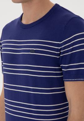 Erkek Slim Fit Bisiklet Yaka Açık Lacivert Tişört - 50299396010