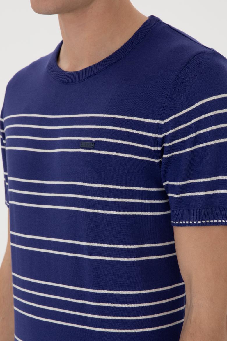 Erkek Slim Fit Bisiklet Yaka Açık Lacivert Tişört - 50299396010