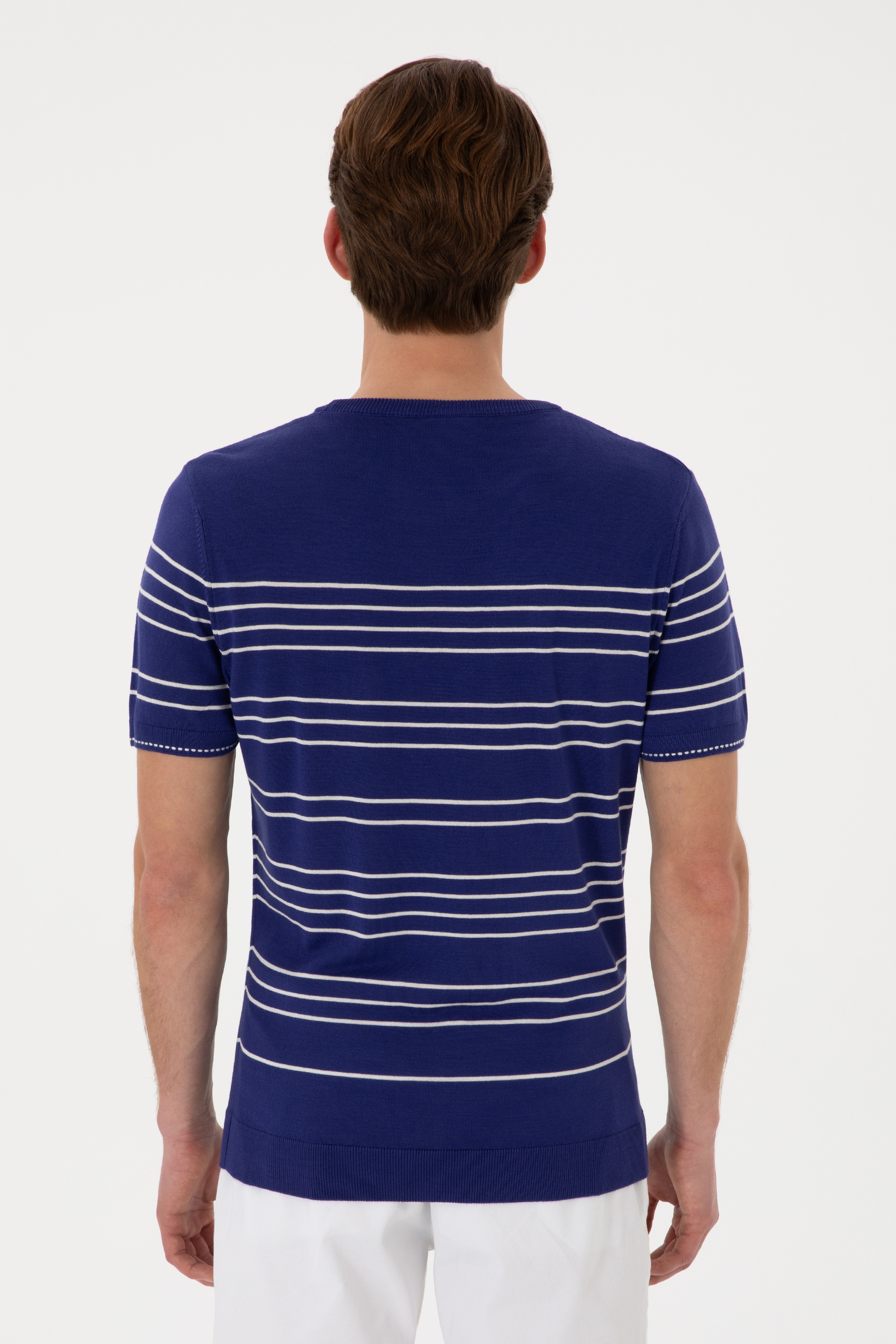 Erkek Slim Fit Bisiklet Yaka Açık Lacivert Tişört - Image 5