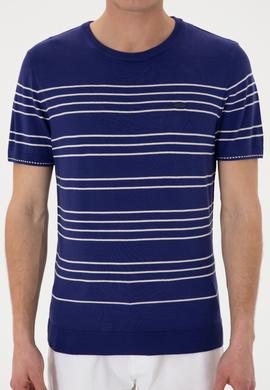 Erkek Slim Fit Bisiklet Yaka Açık Lacivert Tişört - 50299396010