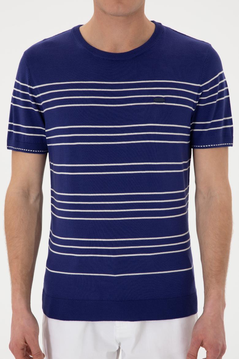 Erkek Slim Fit Bisiklet Yaka Açık Lacivert Tişört - 50299396010