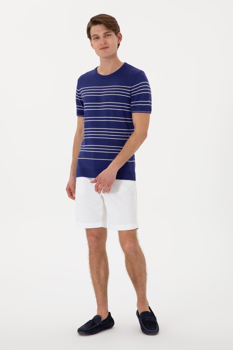 Erkek Slim Fit Bisiklet Yaka Açık Lacivert Tişört - 50299396010