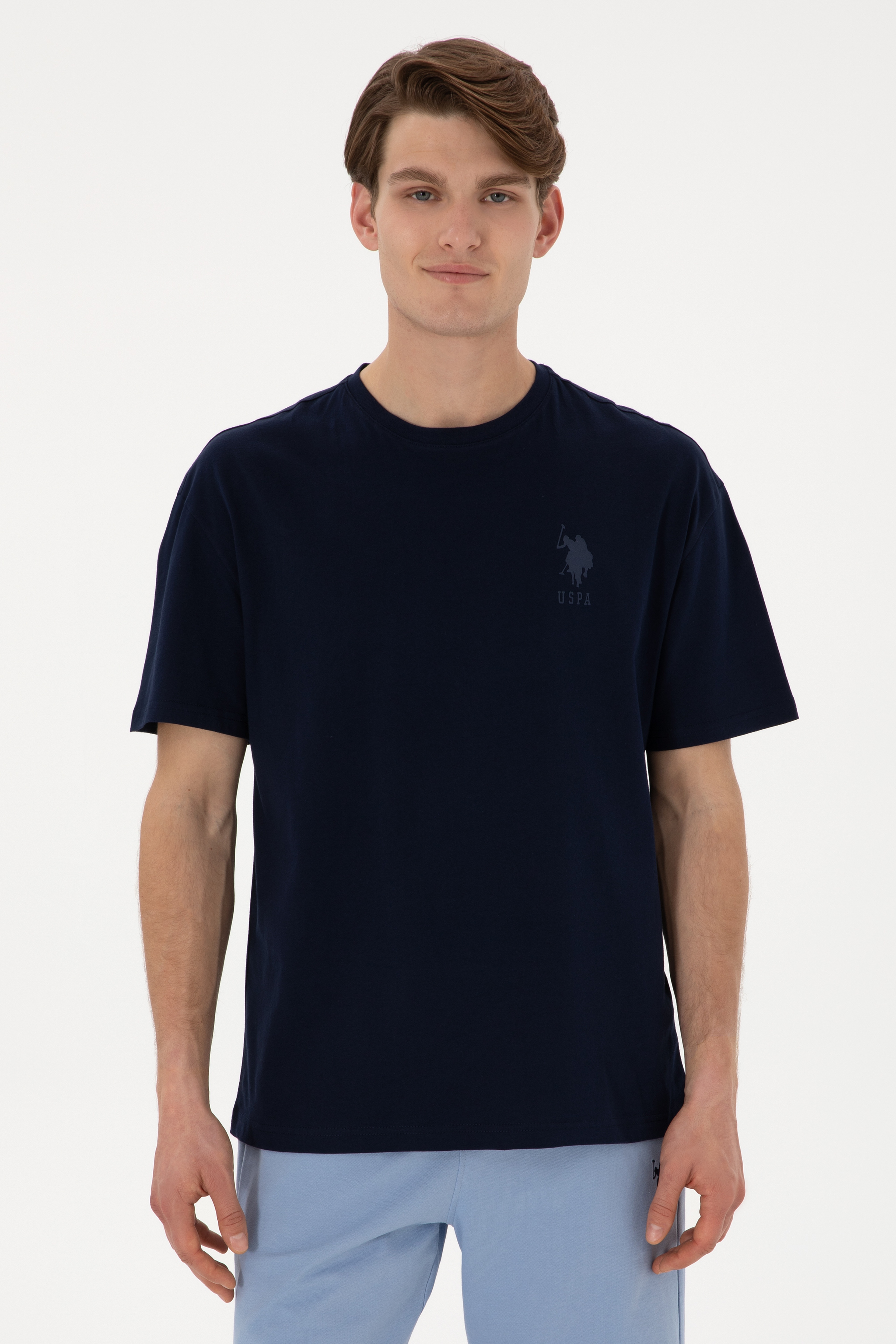 Erkek Comfort Fit Bisiklet Yaka Lacivert Tişört - Image 1