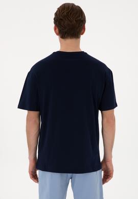 Erkek Comfort Fit Bisiklet Yaka Lacivert Tişört - 50305873006