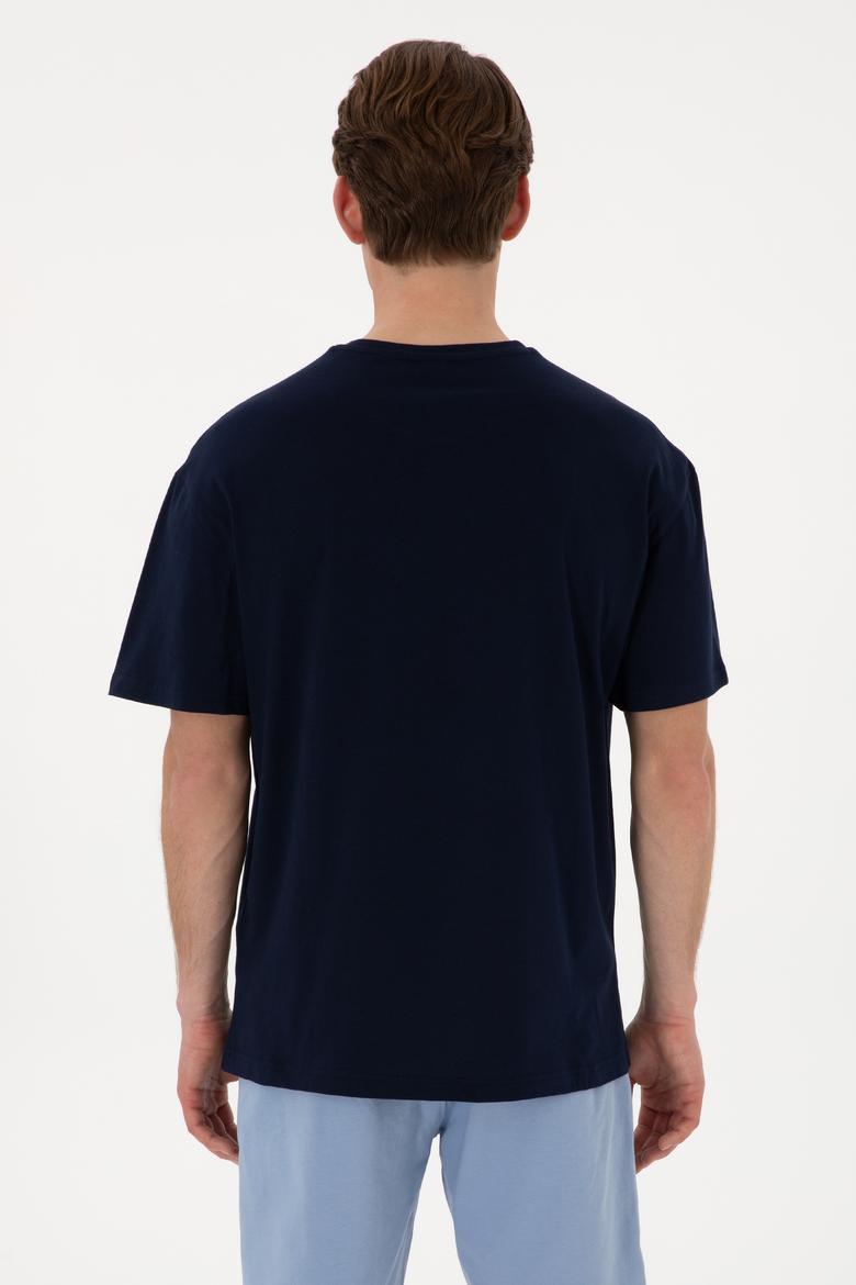 Erkek Comfort Fit Bisiklet Yaka Lacivert Tişört - 50305873006