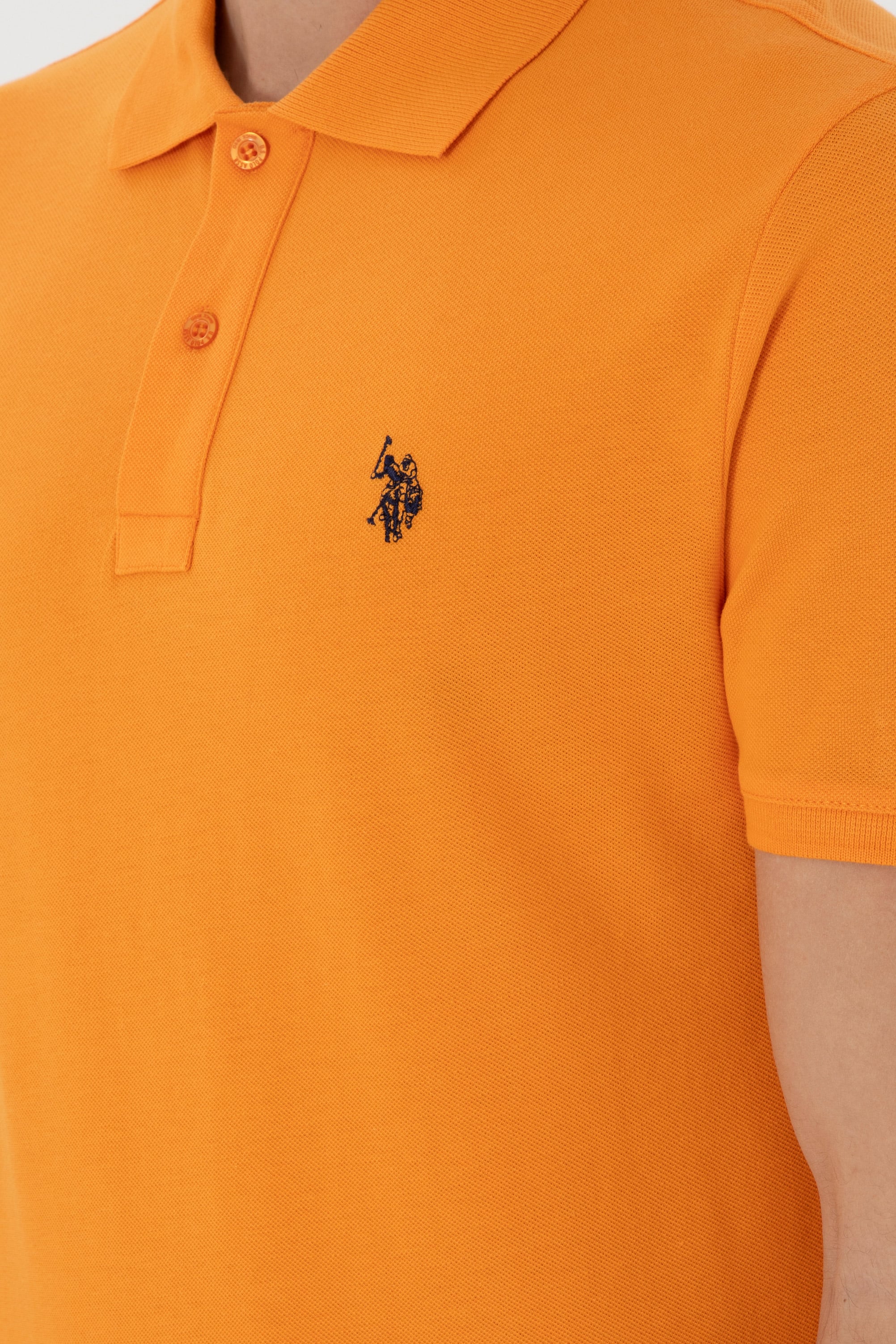 Erkek Slim Fit Polo Yaka Turuncu Basic Tişört - Image 7