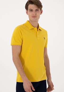 Erkek Slim Fit Polo Yaka Sarı Basic Tişört - 50297984474