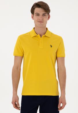 Erkek Slim Fit Polo Yaka Sarı Basic Tişört - 50297984474