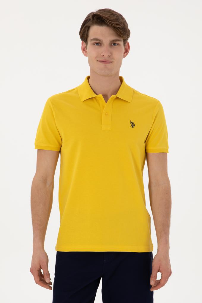 Erkek Slim Fit Polo Yaka Sarı Basic Tişört