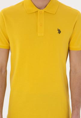 Erkek Slim Fit Polo Yaka Sarı Basic Tişört - 50297984474